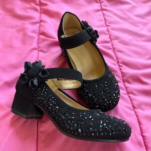 Elegant Black Embellished kids shoes